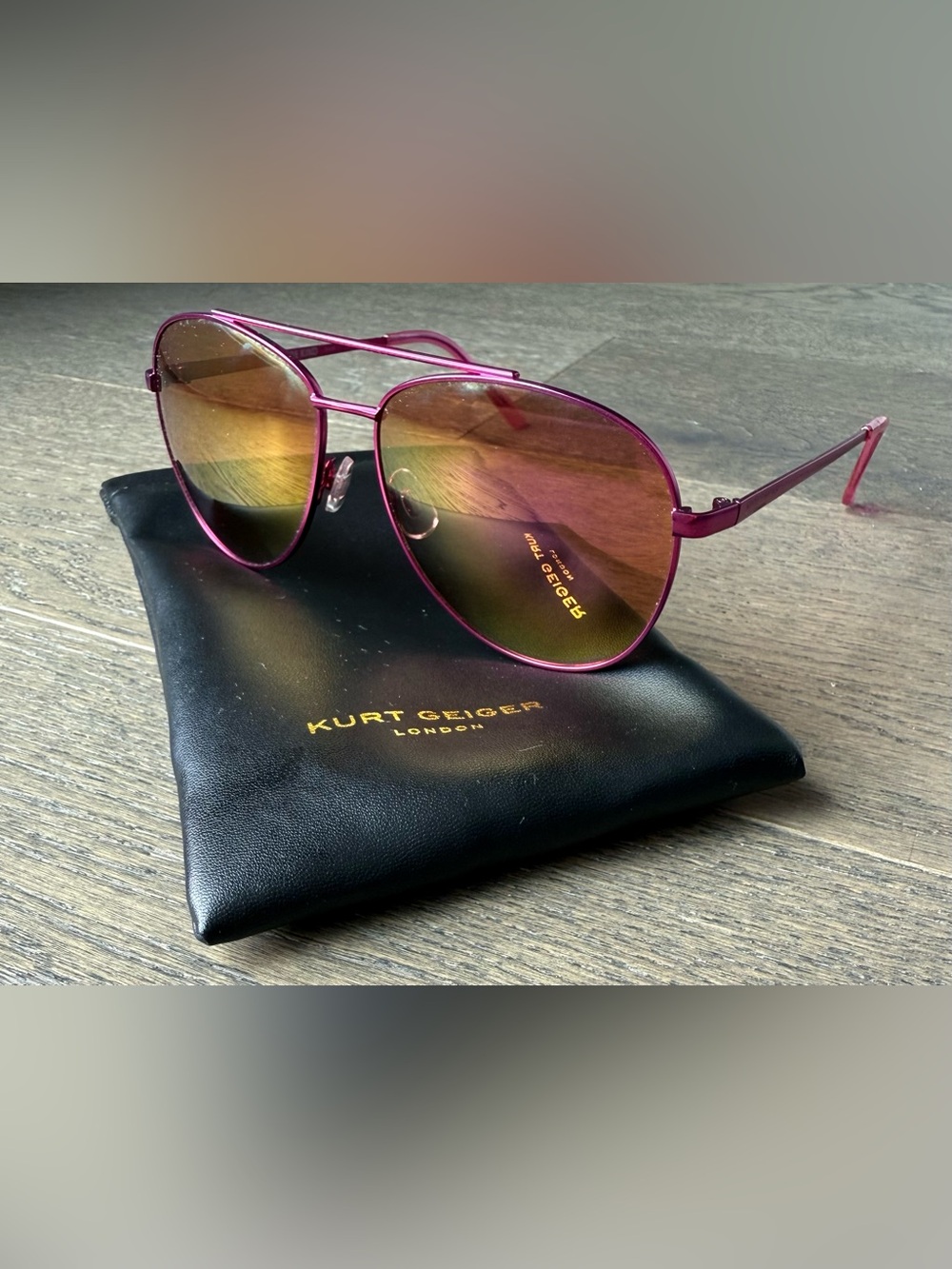 Kurt Geiger Pink Aviator Metal Be Kind Sunglasses - EUC